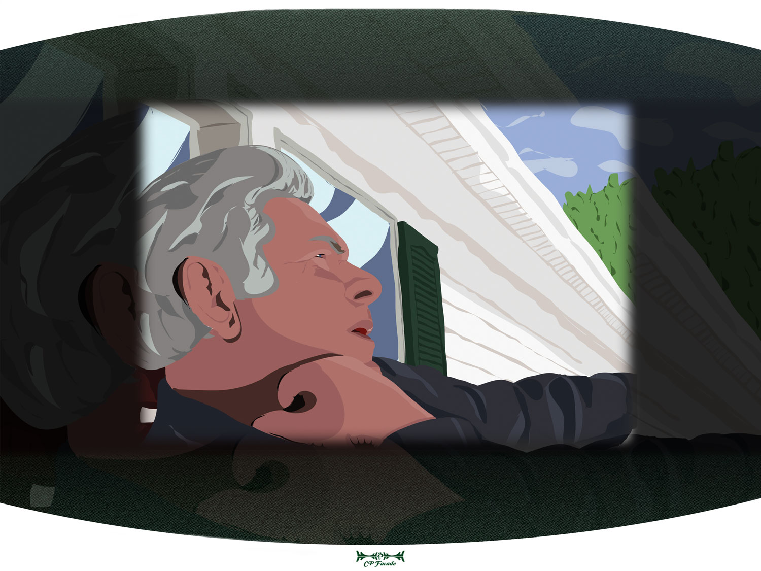 Custom Illustration of old man thinking about his past life