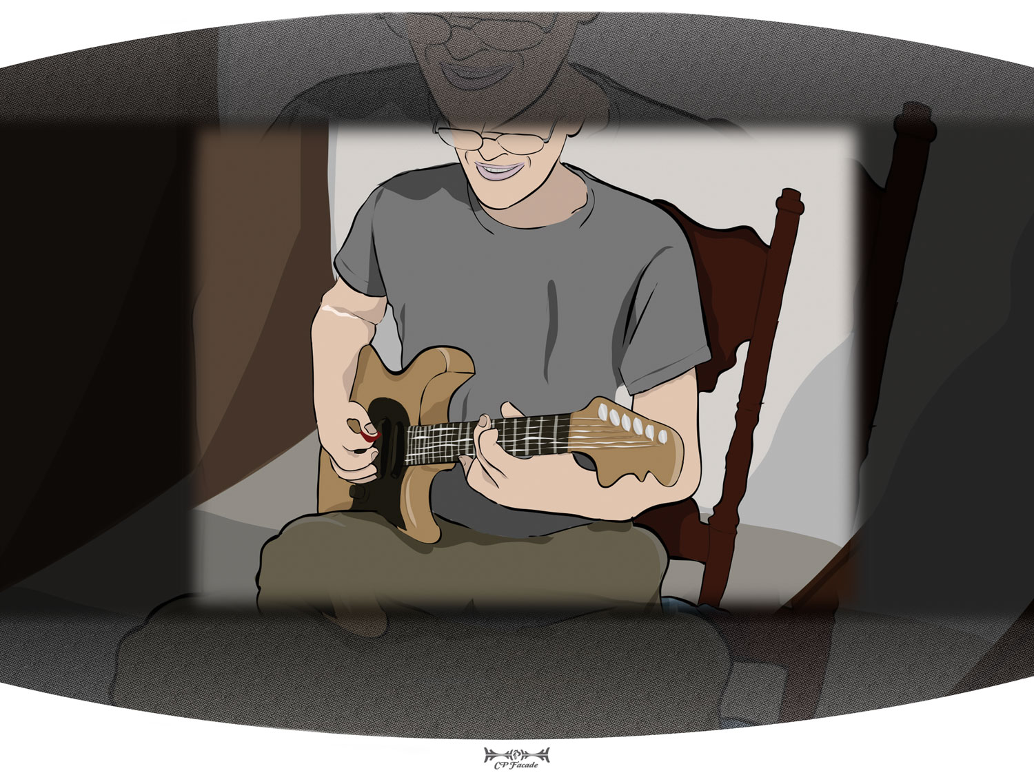Custom Illustration of faceless older man playing the guitar 