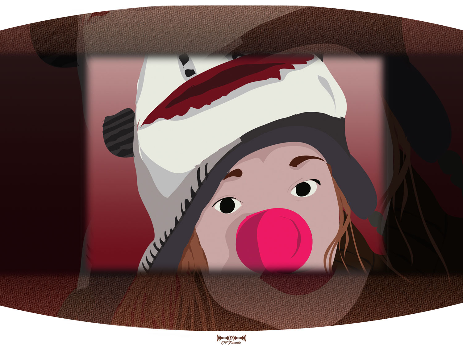 Custom Illustration of girl in a clown nose wearing a cute monkey hat