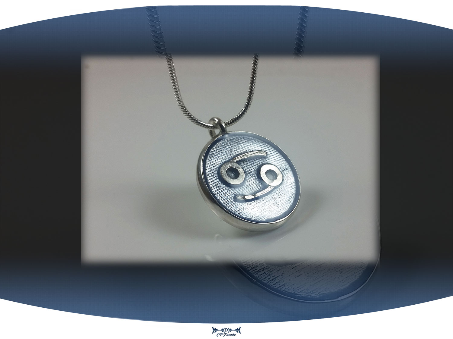 Sterling silver zodiac sign  cancer pendant with light blue resin and star constellation on the back