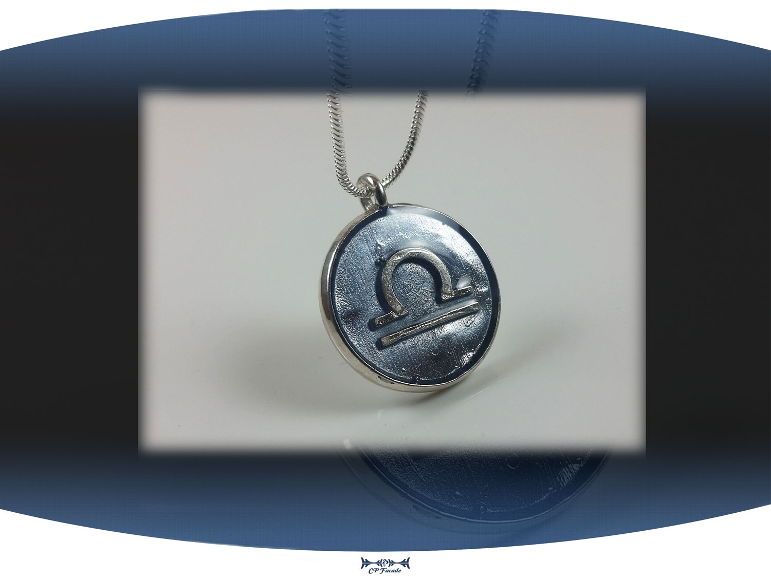 Sterling silver zodiac sign  libra pendant with light blue resin and star constellation on the back