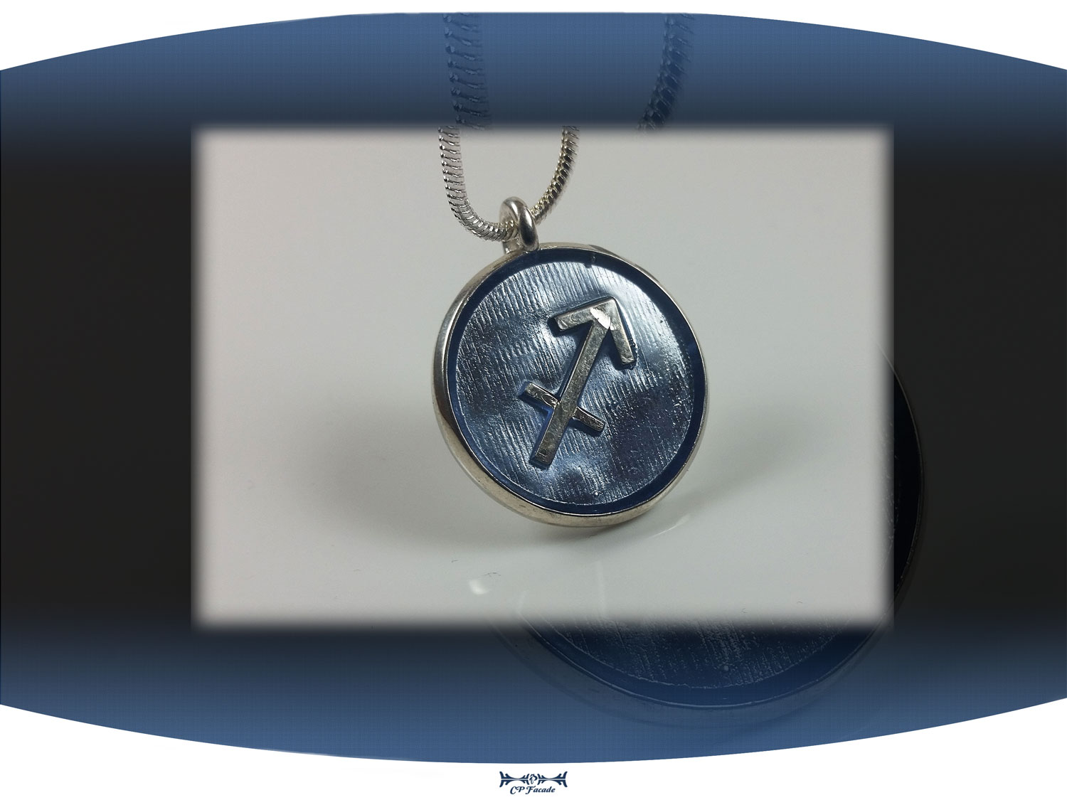 Sterling silver zodiac sign  sagittarius pendant with light blue resin and star constellation on the back