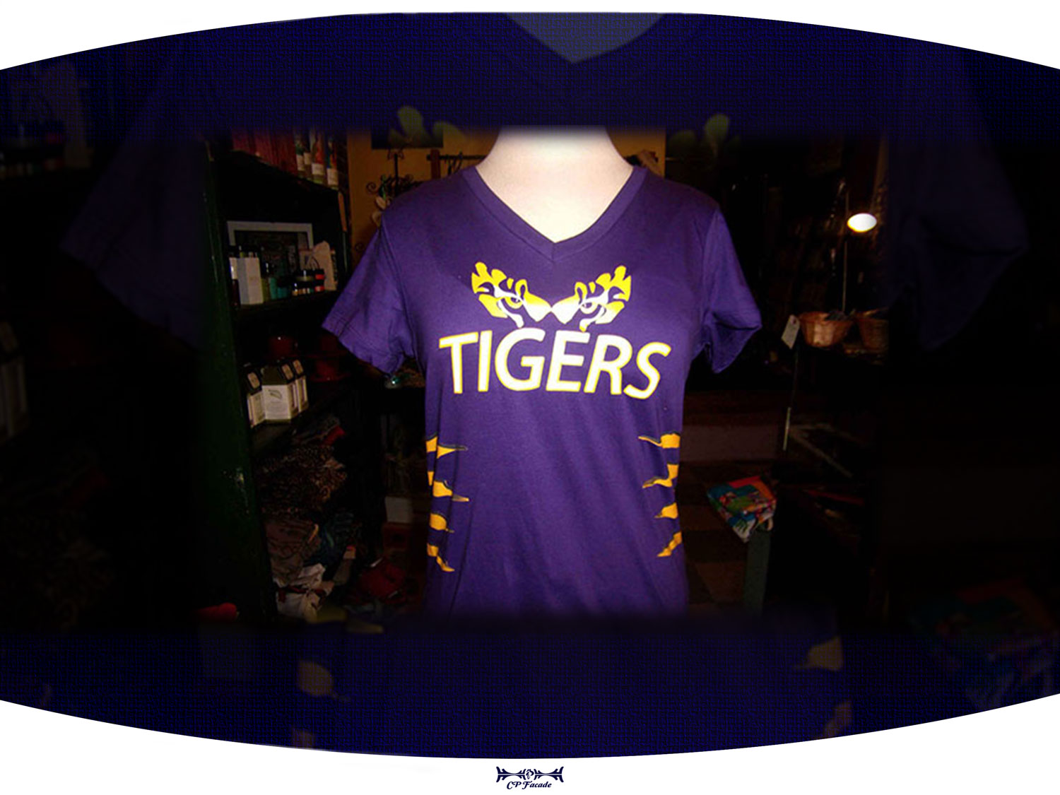 Custom screenprinted purple LSU female v-neck for FFL Tigers