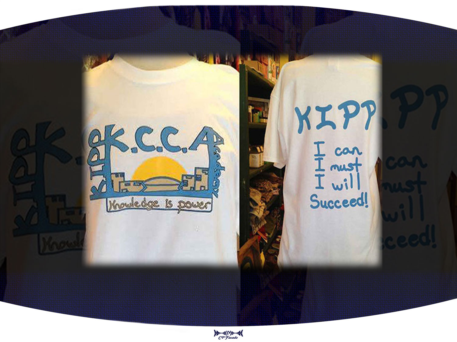 Custom screenprinted white t-shirt with KIPP logo on the front