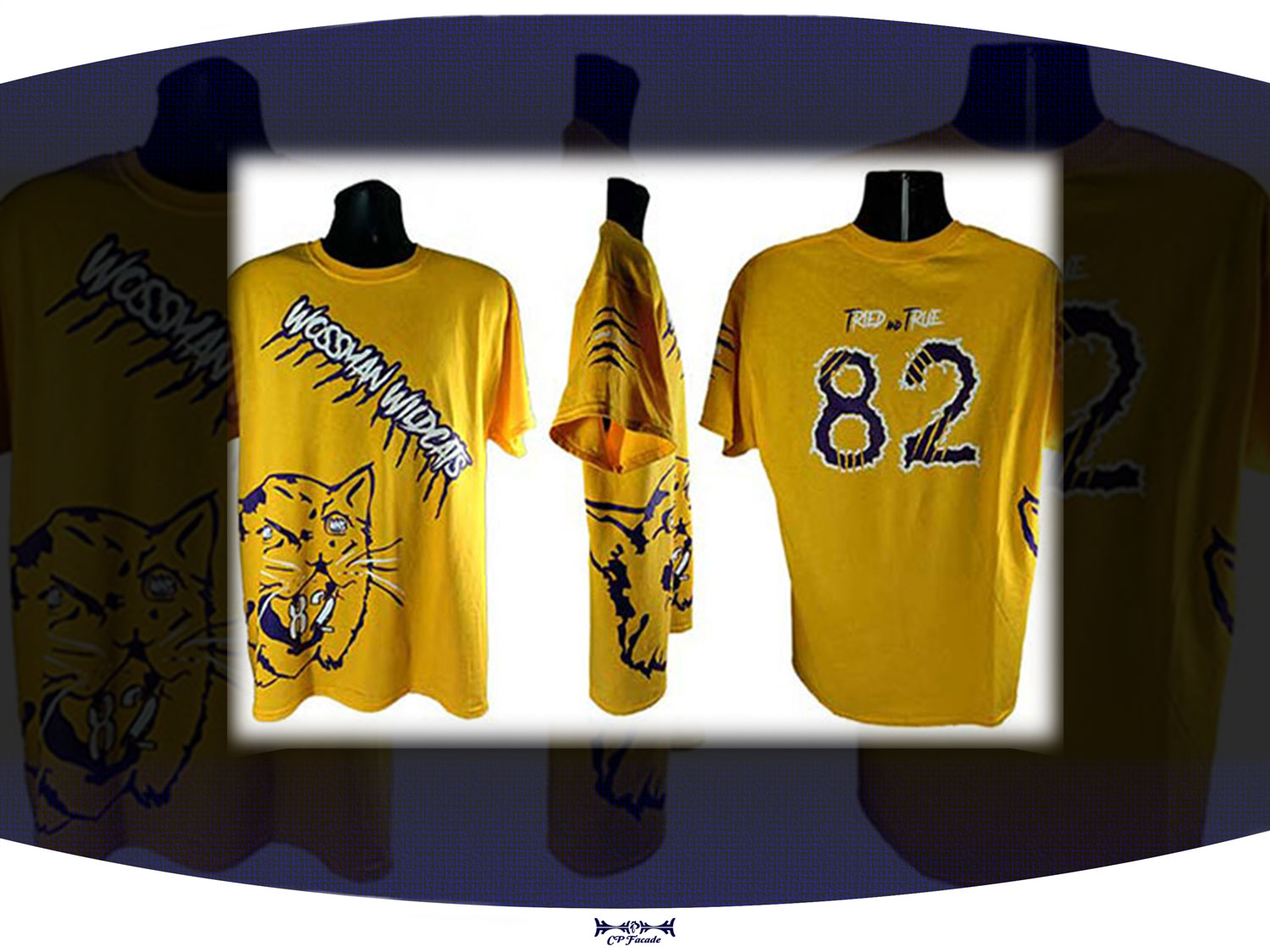 Custom screenprinted gold wossman wildcats t-shirt